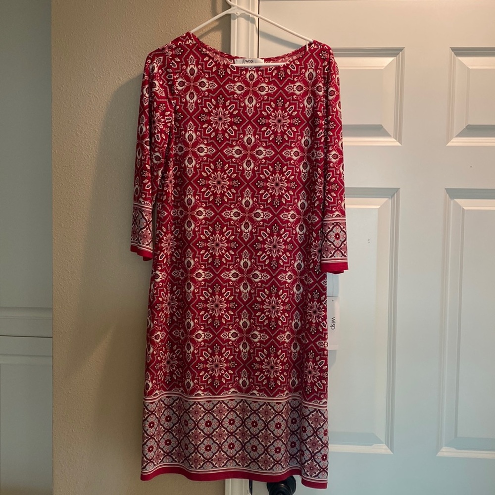 Wisp berry/white shift dress; polyester-spandex.  Never worn.